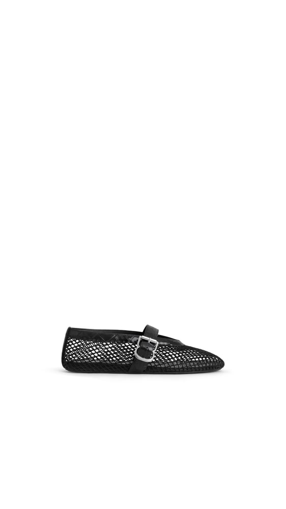 BALLERINES EN RÉSILLE ET CUIR EMBOSSÉ CROCODILE