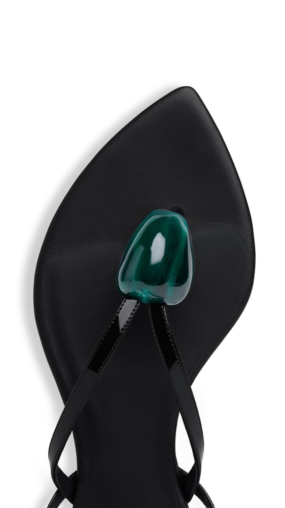 SANDALES TONG BIJOU EN CUIR VERNI