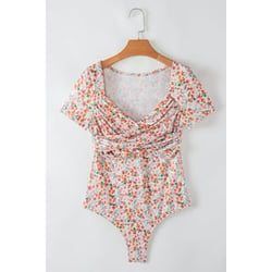 Short Sleeve Floral Ruched Sweetheart Bodysuit