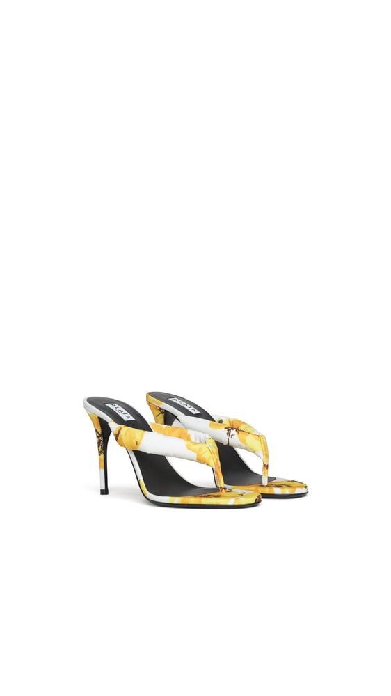 MULES TONG À TALON MOTIF FLORAL