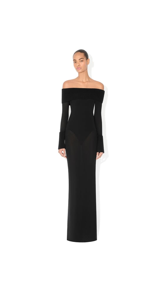 ROBE ÉPAULES NUES EN MAILLE MÉRINOS