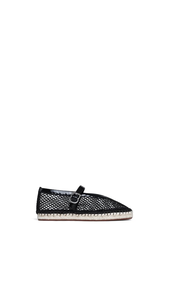 ESPADRILLES EN RÉSILLE ET CUIR VERNI