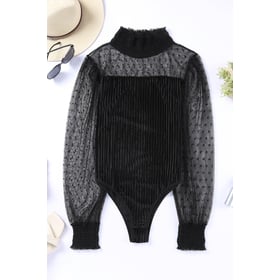 Sheer Dotty Ribbed Velvet Bodysuit