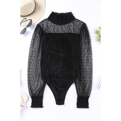 Sheer Dotty Ribbed Velvet Bodysuit