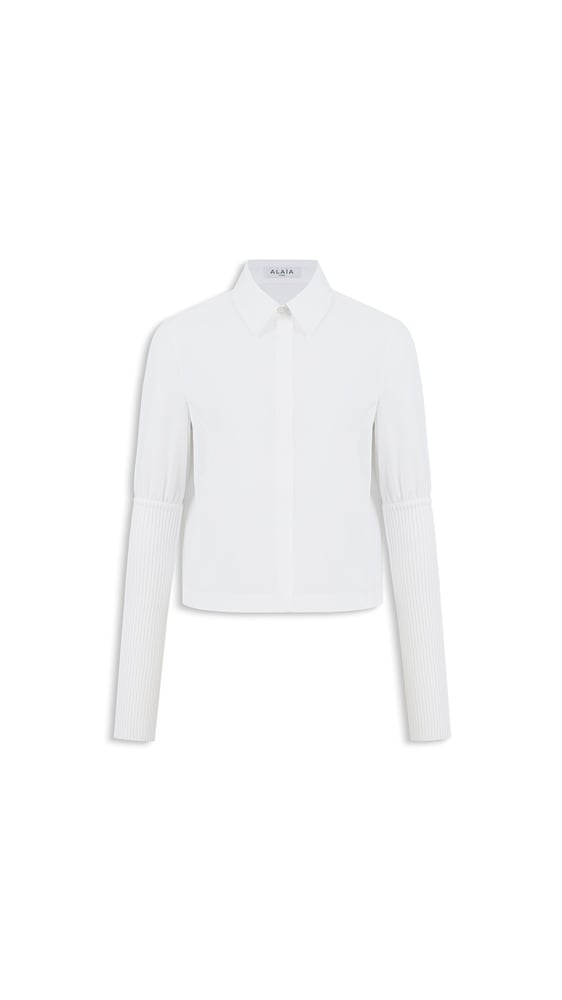 CHEMISE EN POPELINE DE COTON ET MAILLE