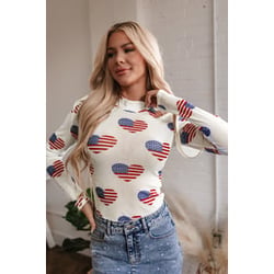White Americana Glitter Mesh Long Sleeve Bodysuit