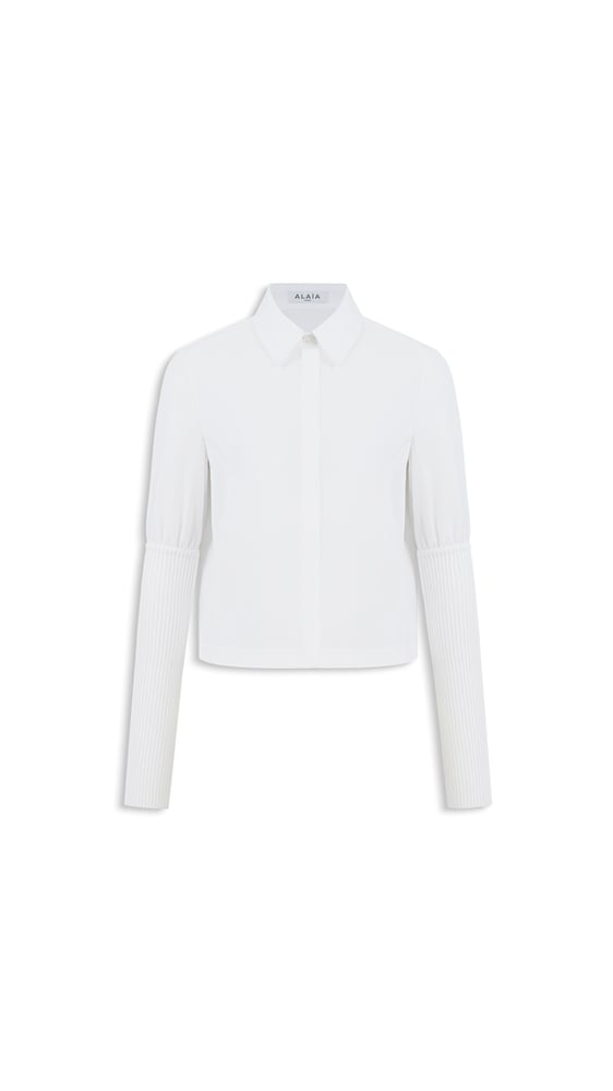 CHEMISE EN POPELINE DE COTON ET MAILLE