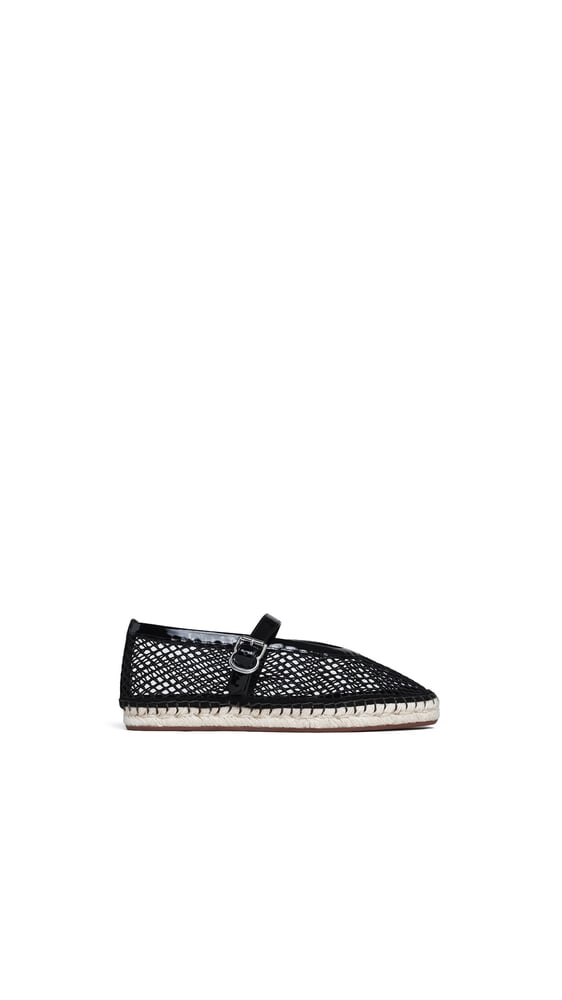 ESPADRILLES EN RÉSILLE ET CUIR VERNI