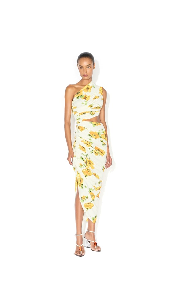 ROBE ASYMÉTRIQUE À IMPRIMÉS