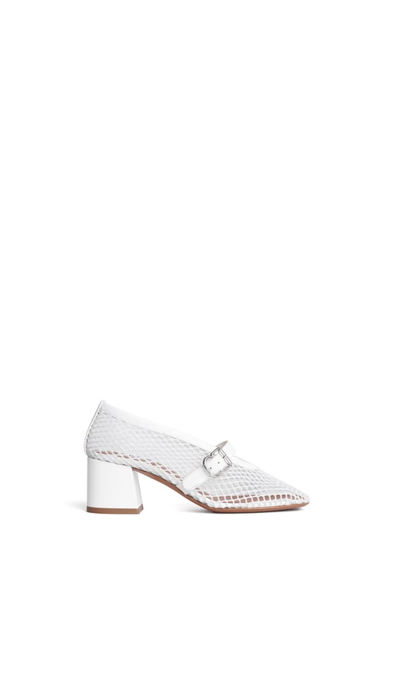 MARY JANES EN RÉSILLE ET CUIR VERNI
