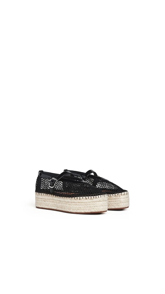 ESPADRILLES EN RÉSILLE ET CUIR VERNI