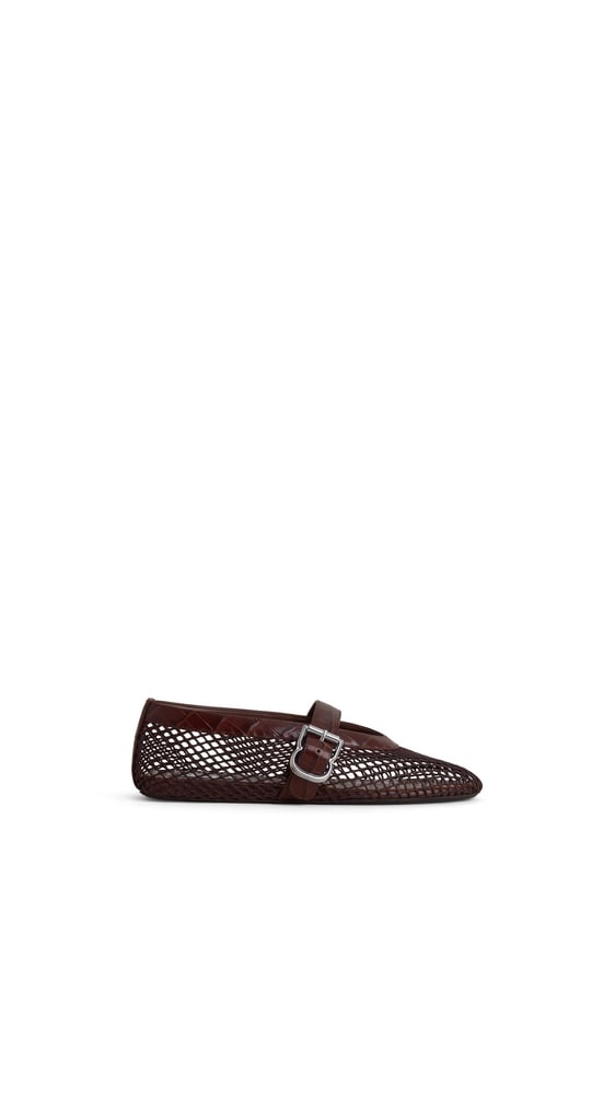 BALLERINES EN RÉSILLE ET CUIR EMBOSSÉ CROCODILE