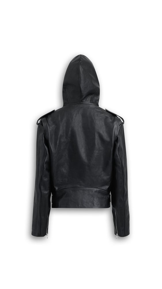 VESTE BIKER À CAPUCHE EN CUIR PATINÉ