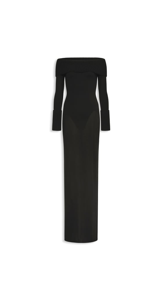 ROBE ÉPAULES NUES EN MAILLE MÉRINOS