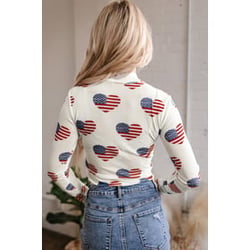 White Americana Glitter Mesh Long Sleeve Bodysuit