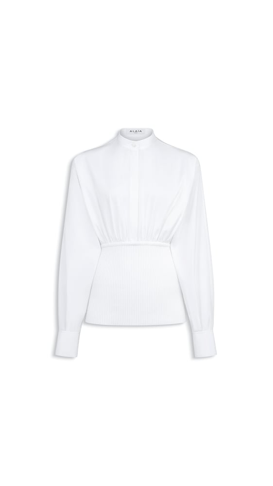 CHEMISE EN POPELINE DE COTON ET MAILLE