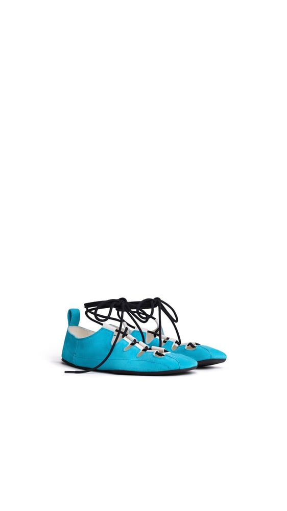 BALLERINES À LACETS FOLD EN CUIR VELOURS