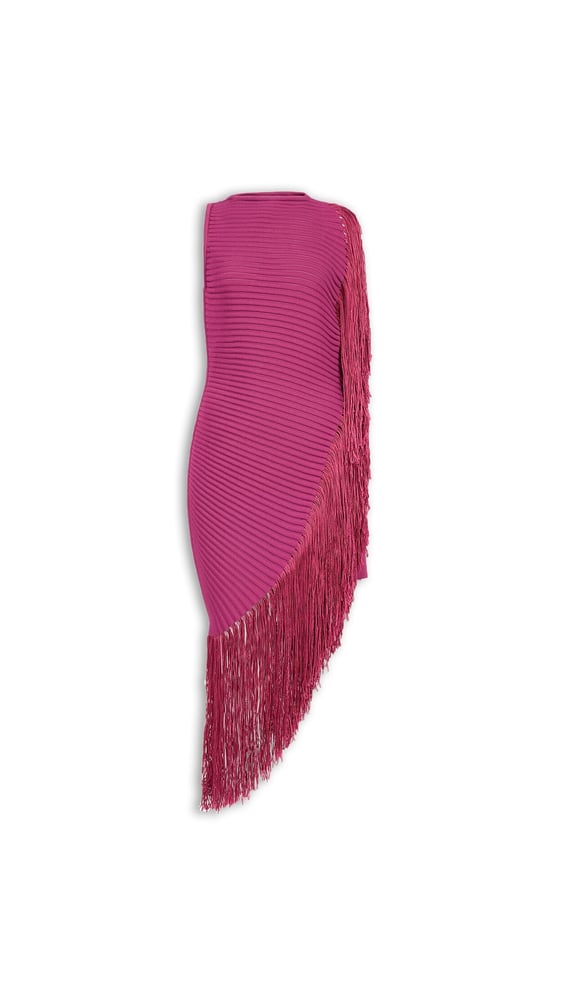 ROBE ASYMÉTRIQUE À FRANGES