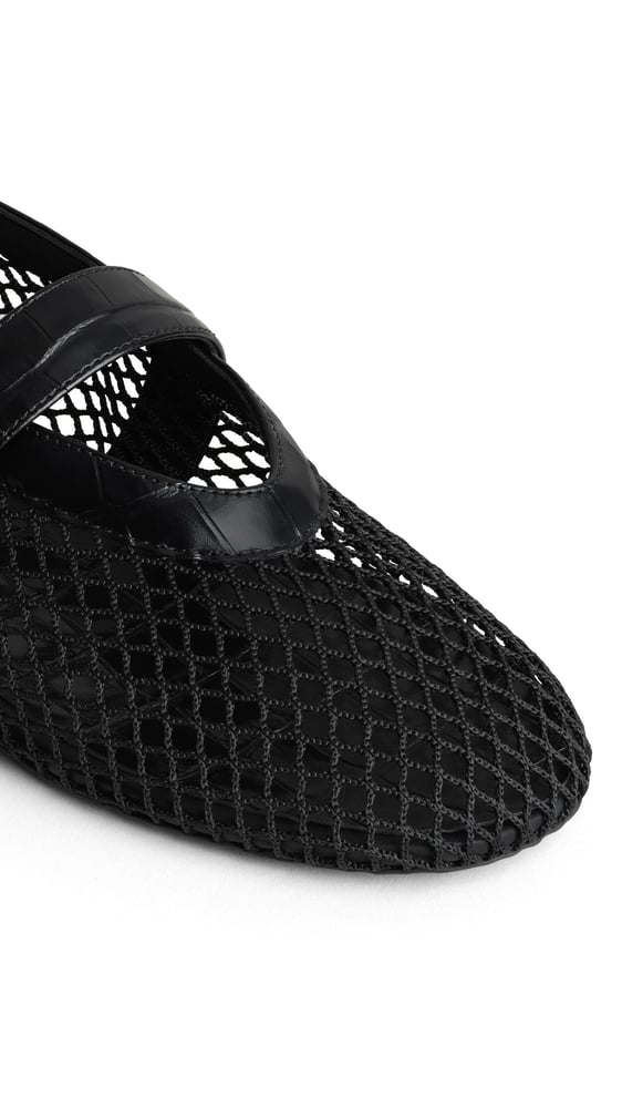 BALLERINES EN RÉSILLE ET CUIR EMBOSSÉ CROCODILE