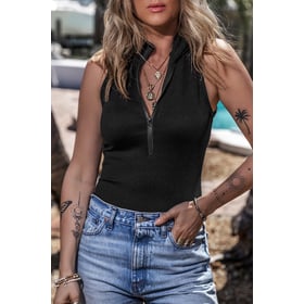 Zip up Mock Neck Ribbed Bodysuit