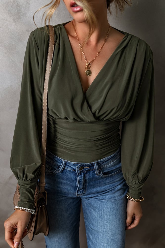 Ruched Wrap Long Sleeve Bodysuit