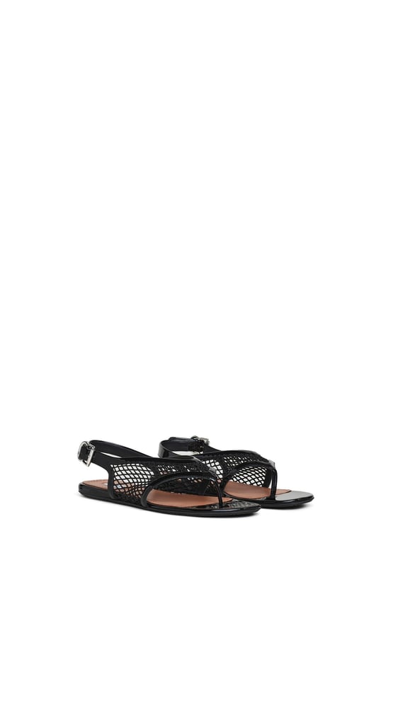 SANDALES TONG EN RÉSILLE ET CUIR VERNI