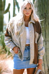 Houndstooth Color Contrast Patchwork Shacket