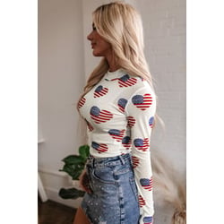 White Americana Glitter Mesh Long Sleeve Bodysuit