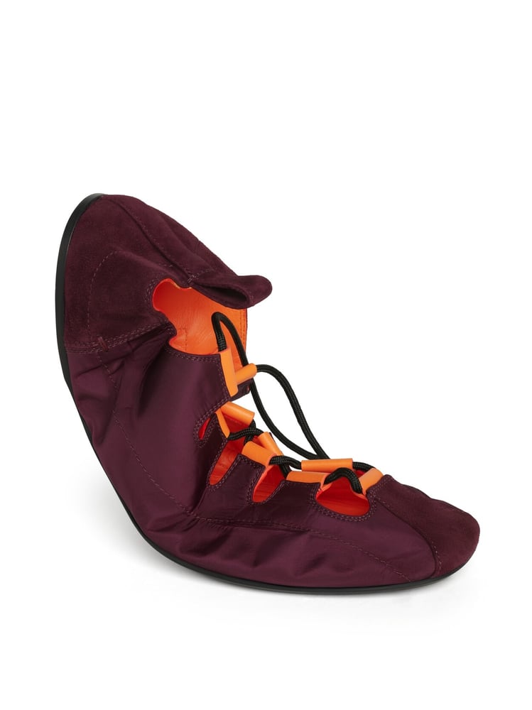 BALLERINES À LACETS FOLD EN NYLON ET CUIR