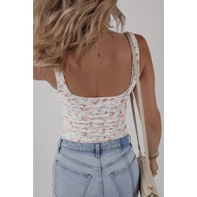 White Floral Square Neck Sleeveless Bodysuit