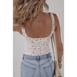 White Floral Square Neck Sleeveless Bodysuit