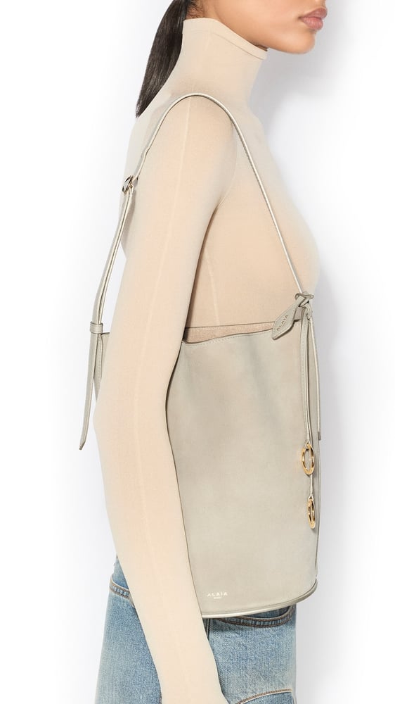 SAC HIP BUCKET SMALL BI-MATIÈRE EN CUIR