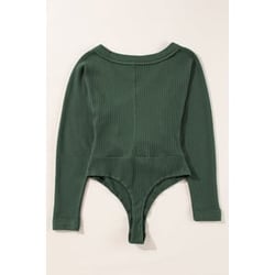 Waffle Knit Slim Fit Wrap V Neck Bodysuit