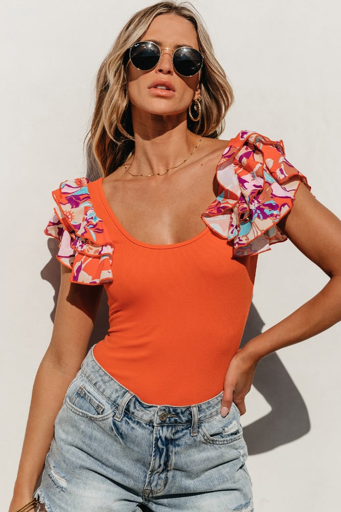 Ribbed Knit Tiered Ruffled Bodysuit