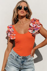 Ribbed Knit Tiered Ruffled Bodysuit