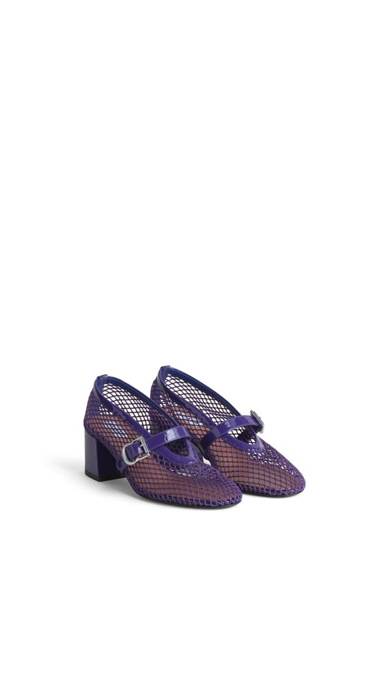 MARY JANES EN RÉSILLE ET CUIR VERNI