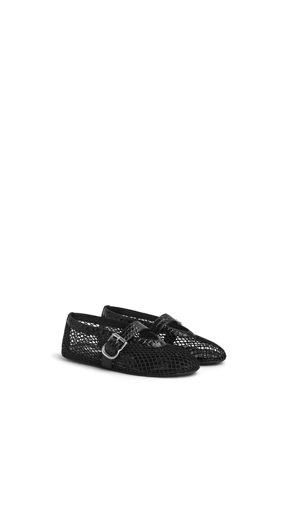 BALLERINES EN RÉSILLE ET CUIR EMBOSSÉ CROCODILE