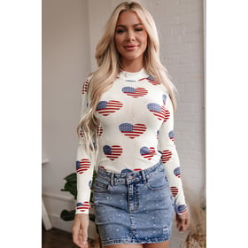 White Americana Glitter Mesh Long Sleeve Bodysuit