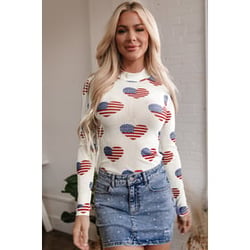 White Americana Glitter Mesh Long Sleeve Bodysuit
