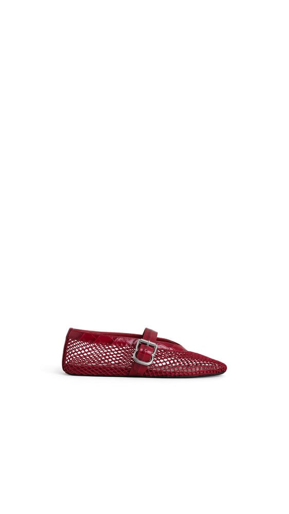 BALLERINES EN RÉSILLE ET CUIR EMBOSSÉ CROCODILE