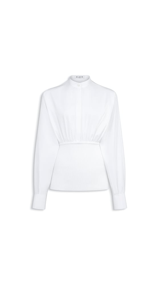 CHEMISE EN POPELINE DE COTON ET MAILLE