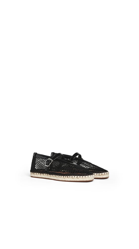 ESPADRILLES EN RÉSILLE ET CUIR VERNI