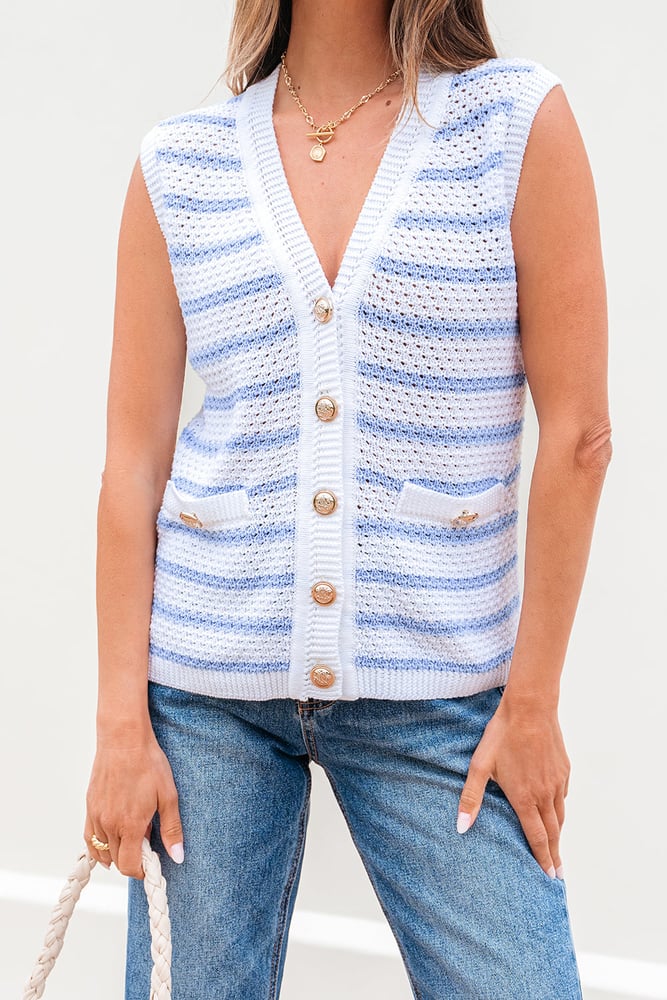 V Neck Gold Buttons Elegant Sweater Vest