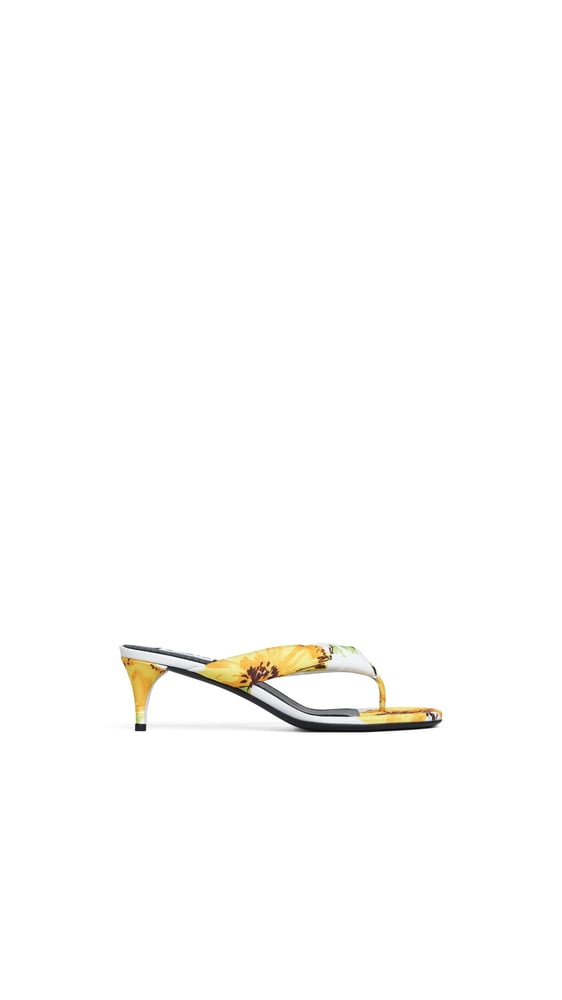 MULES TONG À TALON MOTIF FLORAL