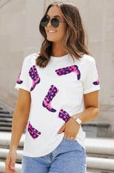 Western Boots Round Neck T Shirt