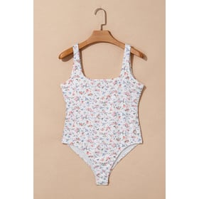 White Floral Square Neck Sleeveless Bodysuit