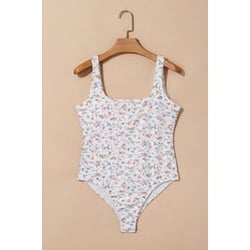 White Floral Square Neck Sleeveless Bodysuit
