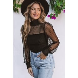 Sheer Dotty Ribbed Velvet Bodysuit