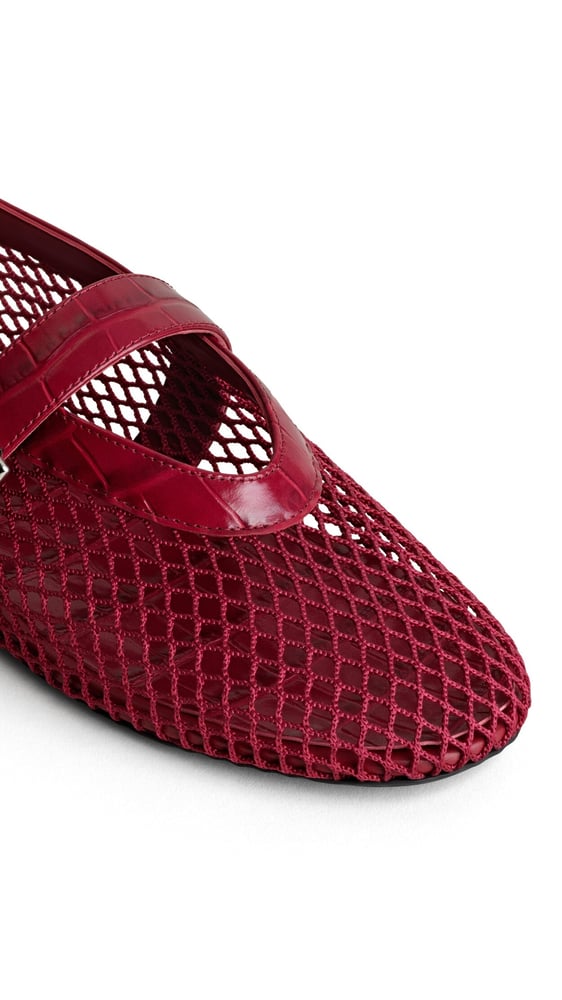 BALLERINES EN RÉSILLE ET CUIR EMBOSSÉ CROCODILE