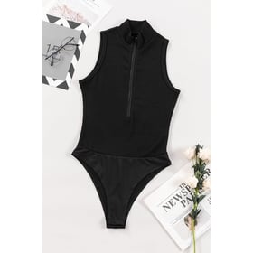 Zip up Mock Neck Ribbed Bodysuit